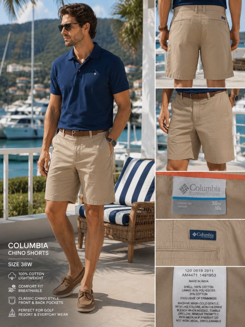 Columbia Sportswear Men’s Khaki Chino Shorts‎ Size 38 Lightweight Casual Golf